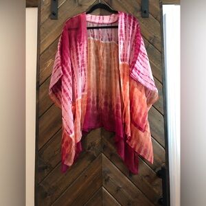 Tie Dye Kimono Pink Orange With Pockets